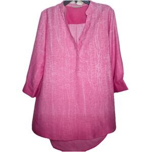 Soft Surroundings Brigitte Tunic Top L Pink Ombre High Low V Neck Hidden Snaps